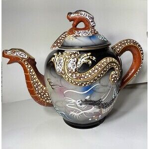 Vtg Japanese Dragonware Moriage Teapot Dragon Spout & Handle Sculptural 1940-50s